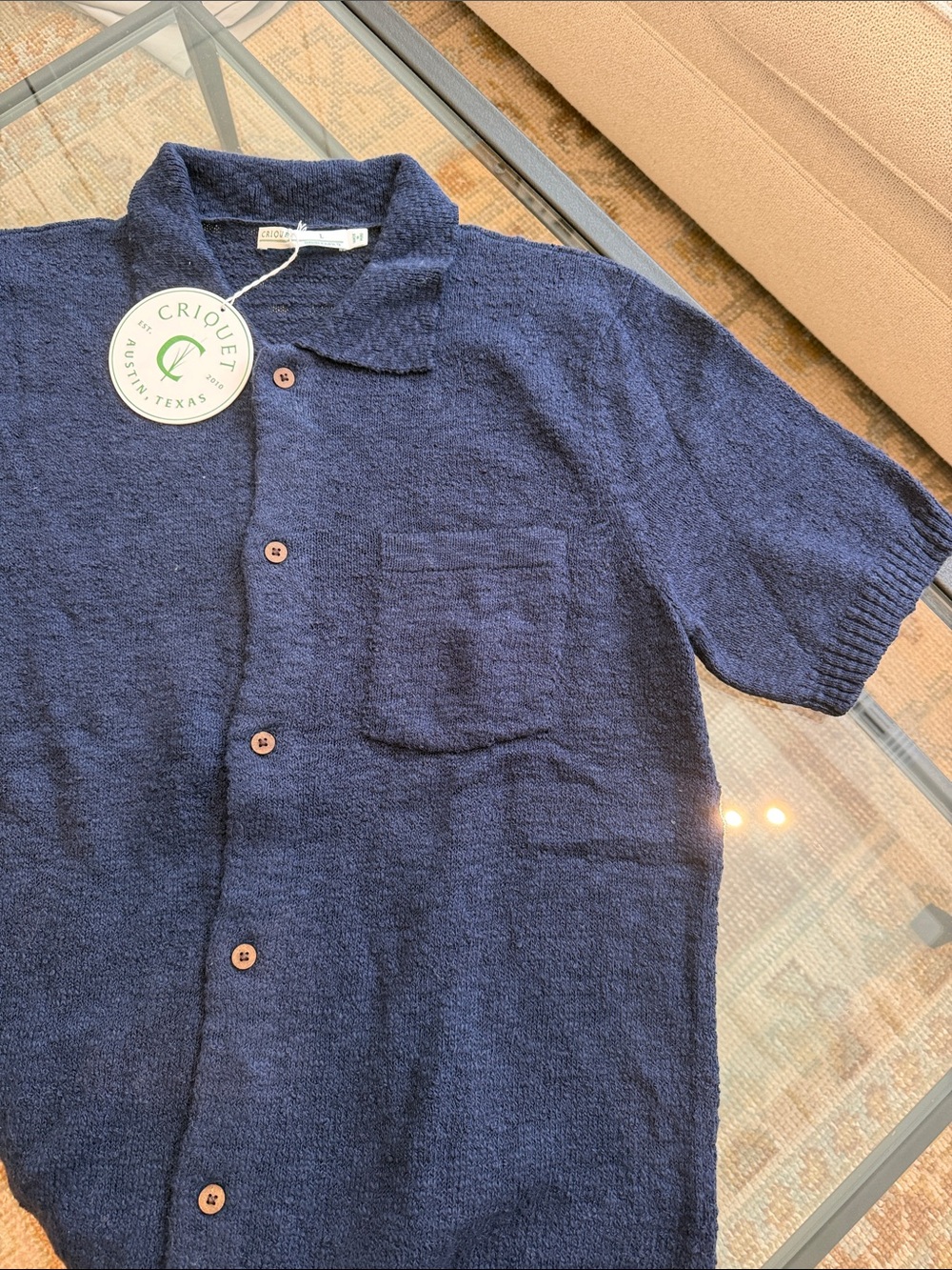 Criquet Navy knit short sleeve button up sweater